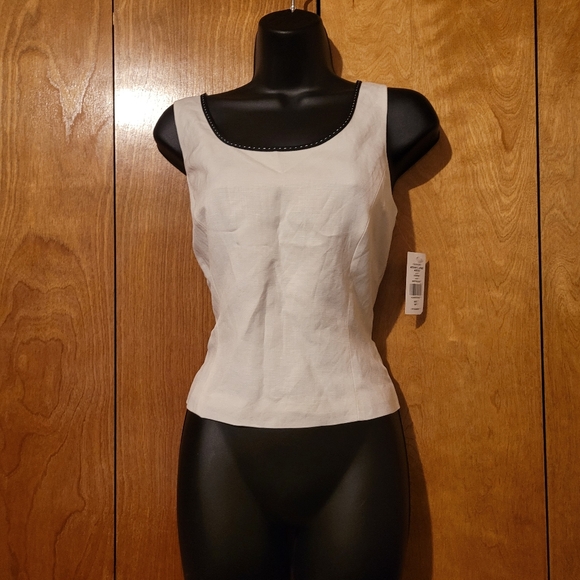 Tahari Arthur S. Levine White w/ Black Trim Linen Two Piece Set Sz 10P - Picture 7 of 16